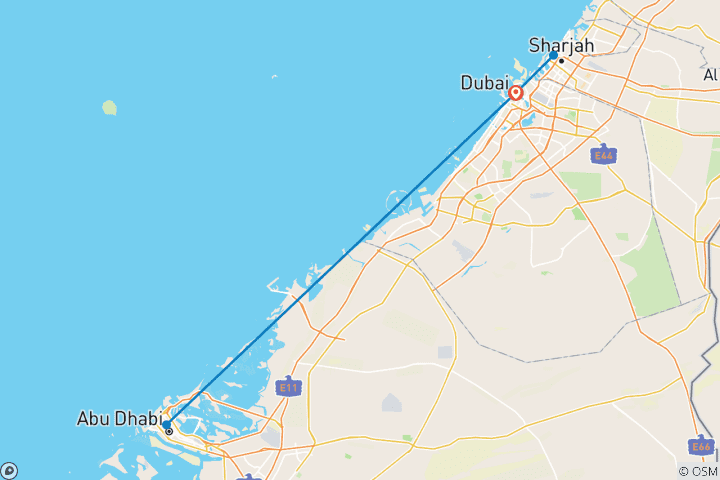 Carte du circuit Découvrez les Émirats arabes unis - Circuit avec accompagnement dans des hôtels 4 ou 5 étoiles