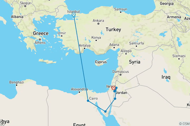 Map of Middle East Voyages: Turkey, Egypt, Jordan & Israel - 14 days