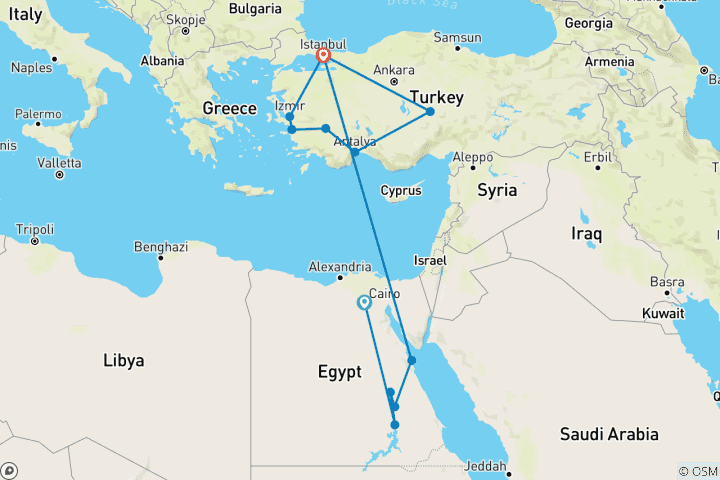 Map of Tastes of Egypt & Turkey - 20 Days