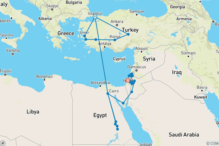 Carte du circuit Le grand circuit du Moyen-Orient : Turquie, Égypte, Jordanie et Israël - 25 jours