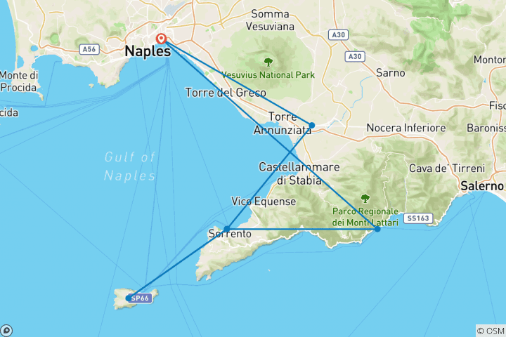 Carte du circuit Excursion privée à Sorrente, Capri et sur la côte amalfitaine