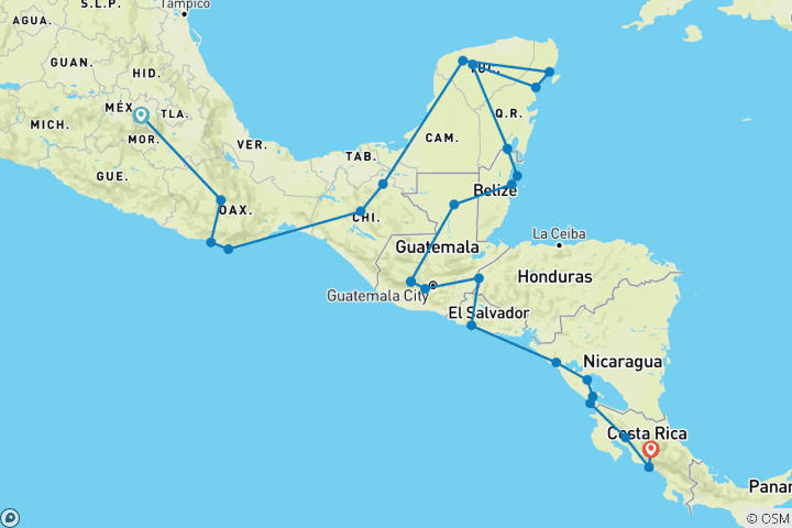 Map of Mexico City to San Jose Travel Pass