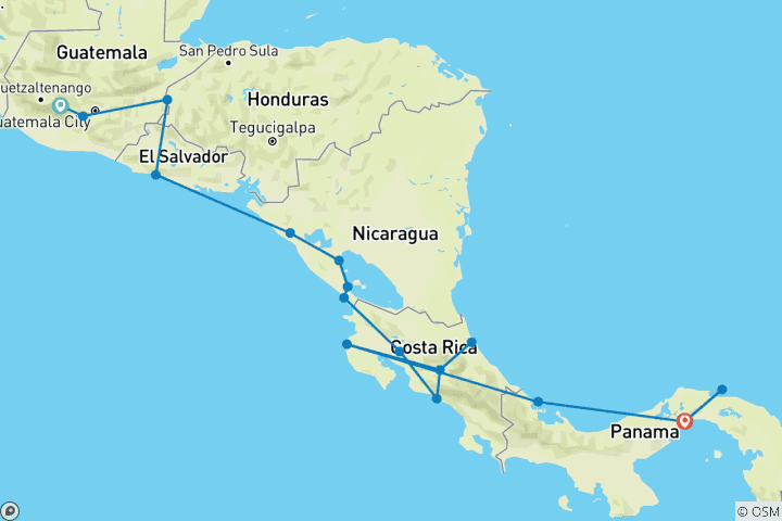 Mapa de Forfait de viaje de Antigua a Ciudad de Panamá