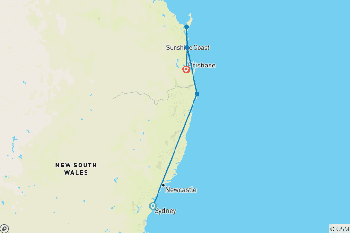 Carte du circuit Australie : de la ville au surf (8 jours, prix du billet d'avion Australie : de la ville au surf)