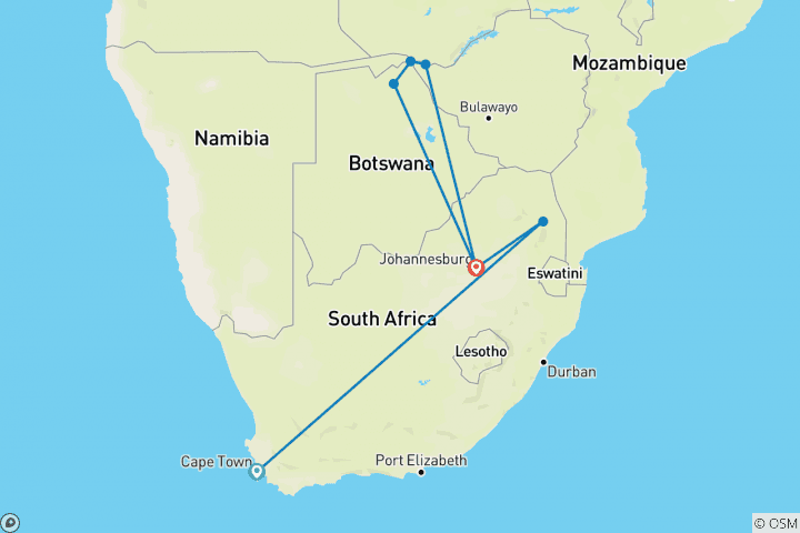 Map of Splendors of South Africa & Victoria Falls with Chobe River Cruise