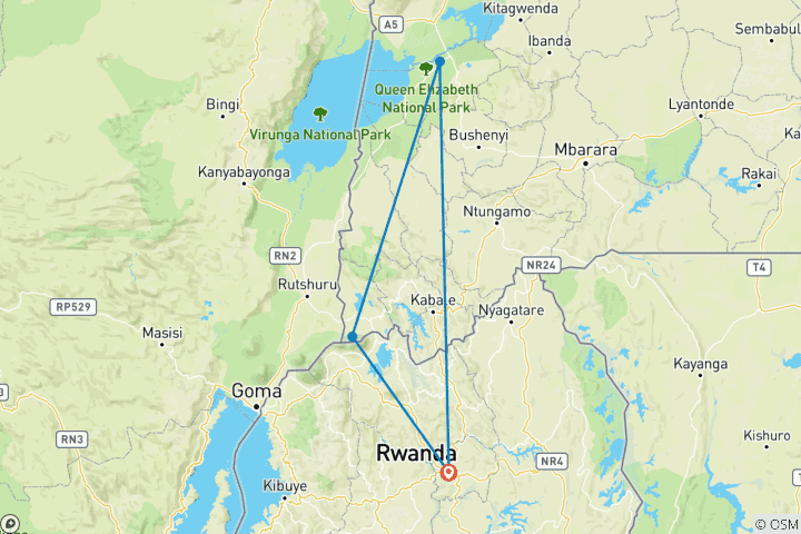 Map of 3 days Uganda Gorilla Treks and Safari Drives
