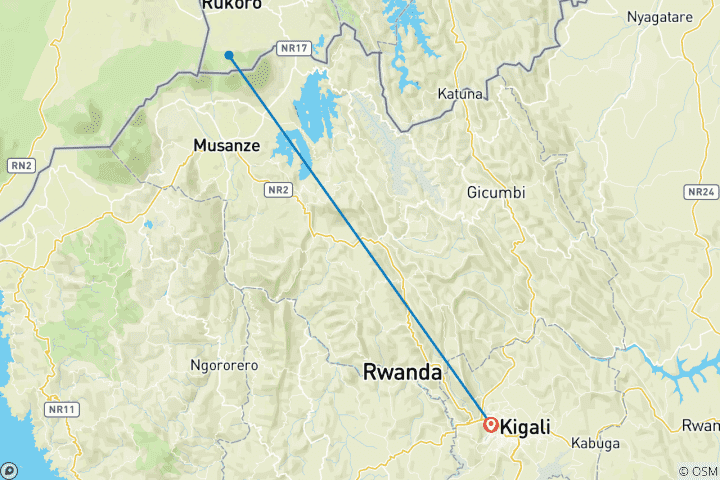 Mapa de 2 Días Gorilas de Uganda desde Kigali