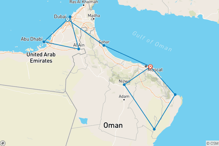 Map of UAE & OMAN: Modernism to Traditions - Escorted Tour in 4* Hotels – Full Board Plan