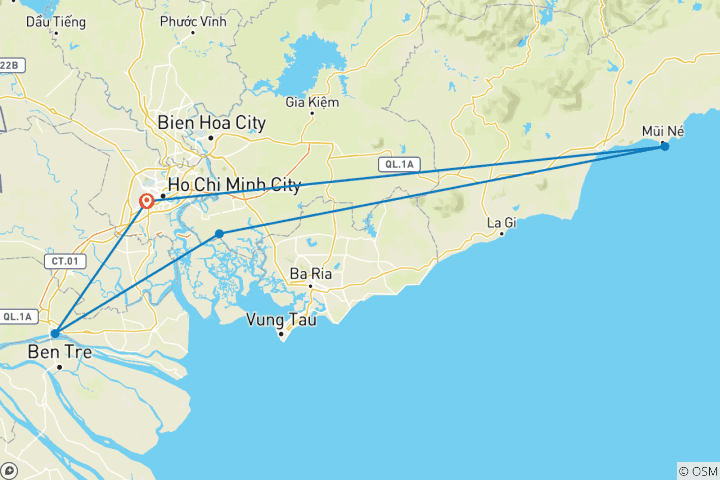 Carte du circuit Circuit beauté et plage au sud du Vietnam 9 jours