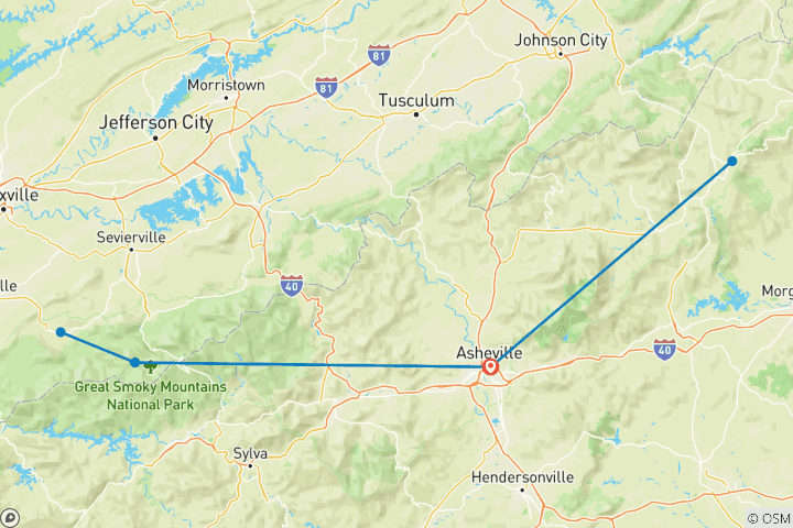 Map of Best of Smokies and Asheville