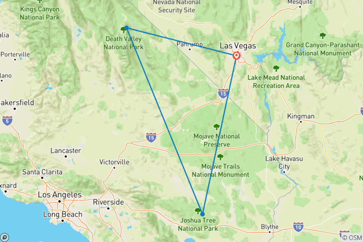 Mapa de Lo mejor del valle de la Muerte y Joshua Tree