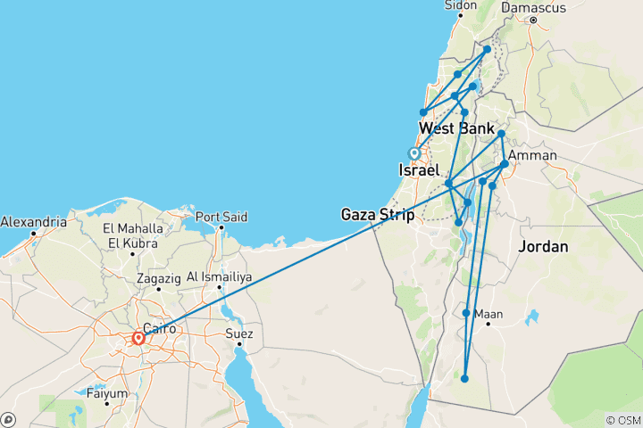 Map of Egypt, Jordan & Israel - 14 days