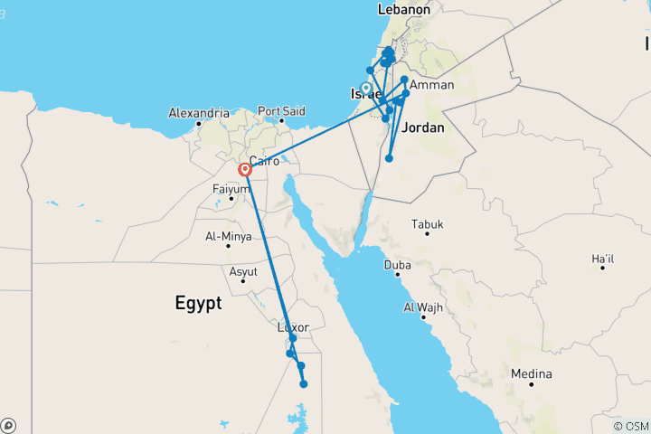 Karte von Der wahre Nahe Osten: Israel, Jordanien & Ägypten - 17 Tage