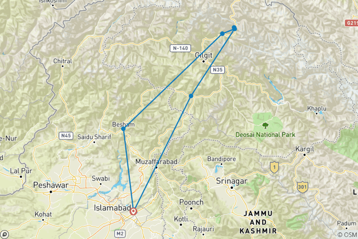 Map of Patundas Trekking Expedition, Hunza, Gilgit-Baltistan, Pakistan - 14 Days