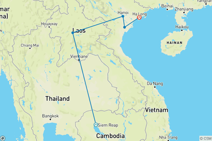 Map of Trails of Indochina: Cambodia - Vietnam - Laos At a Glance 11 days