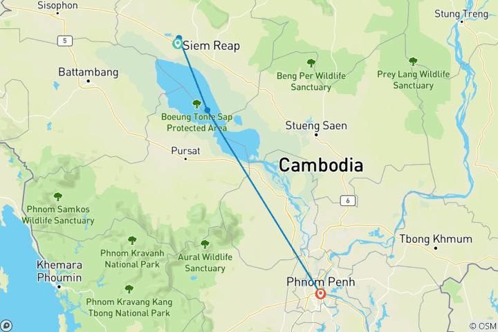 Carte du circuit 1 semaine de découverte du Cambodge sur roues