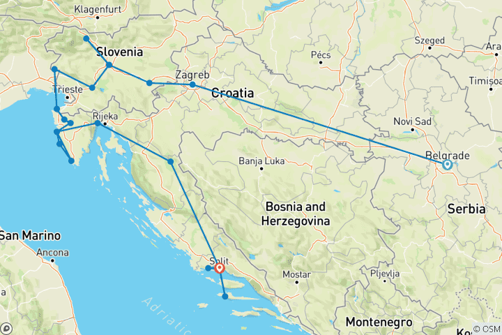 Map of Balkan Extended – Belgrade to Split