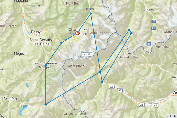 Map of Hike the Tour du Mont Blanc