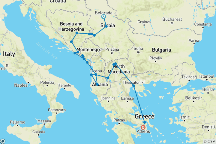 Carte du circuit Petit groupe : Balkans cachés et Grèce