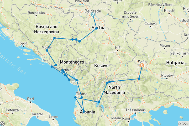 Carte du circuit Petit groupe : Balkans cachés, 7 pays