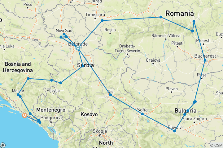 Map of Balkan Grand Circle, 19 days