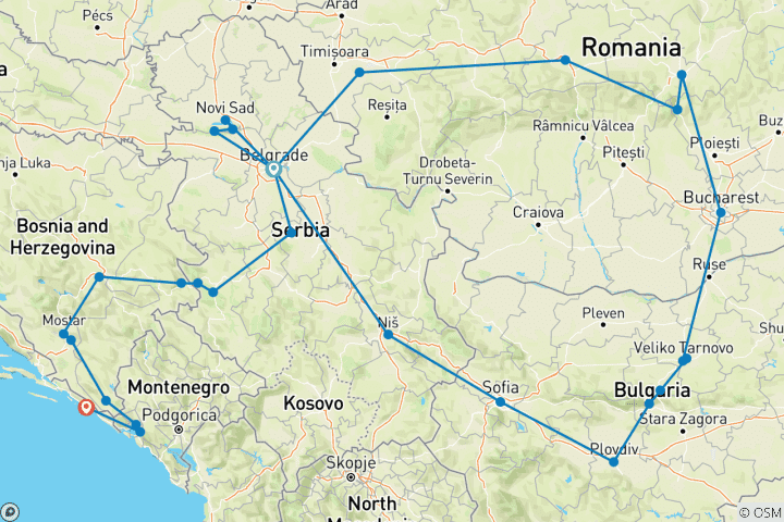 Carte du circuit Grand cercle des Balkans, 19 jours