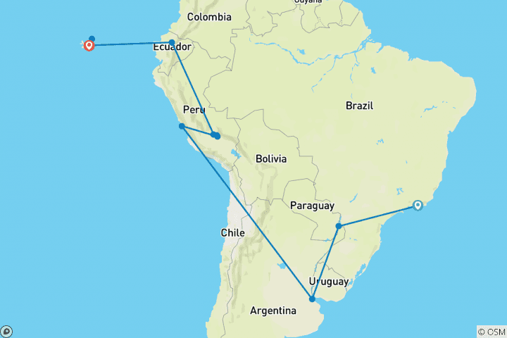 Carte du circuit Amérique du Sud révélée - Galapagos, 21 jours