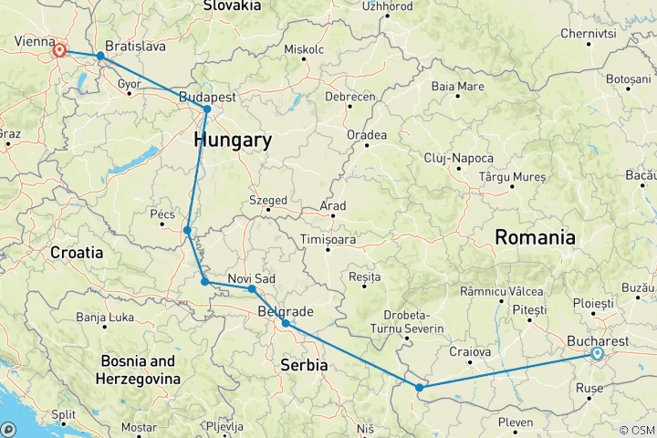 Karte von Donau Serenade: Romantische Reise von Turnu Magurele (Bukarest) nach Wien mit MS Fidelio