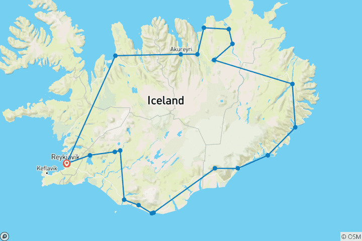 Carte du circuit Circuit estival de 6 jours en minibus à travers l'Islande