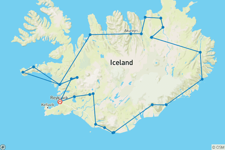 Carte du circuit Circuit estival autour de l'Islande en minibus - 8 jours