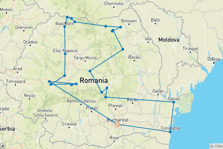 Kaart van Roemenië Grand Tour 12-daagse privéreis
