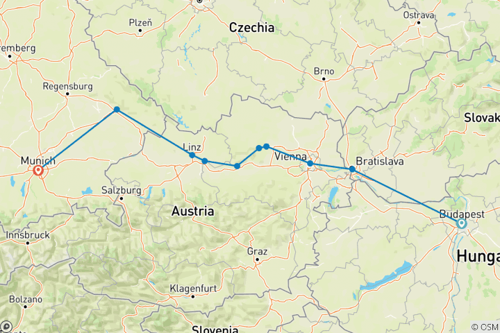 Map of Danube Symphony with 2 Nights in Munich (Westbound) 2026