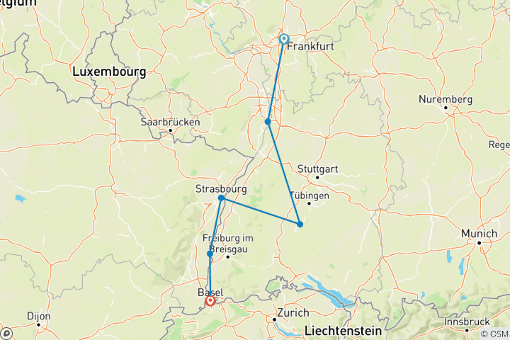 Kaart van Kerst in de Elzas & Duitsland (in zuidelijke richting) 2026