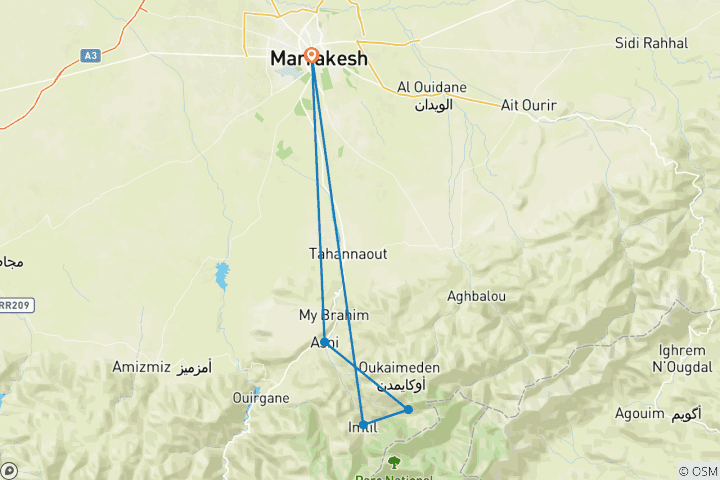 Map of 2 Days Hike Overnight Berber villages - High Atlas Mountains