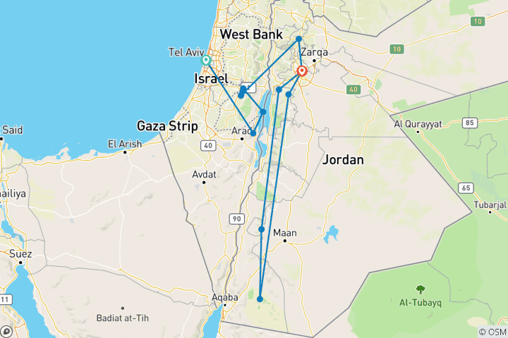 Carte du circuit Séjour en Israël et en Jordanie