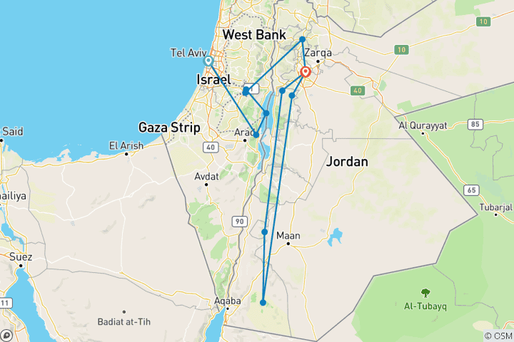 Map of Israel & Jordan City Break