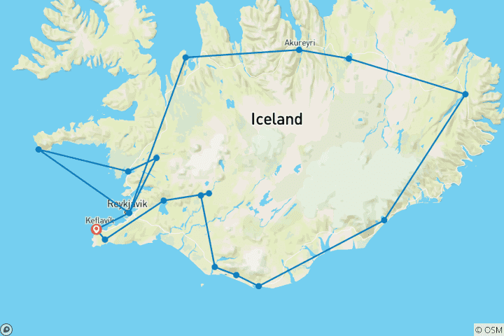 Map of 10 Days Complete Iceland Summer | Ring-Road, Snæfellsnes Peninsula & Roundtrip airport transfer (Group Tour)