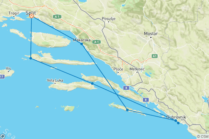 Carte du circuit Naviguer et nager : Croatie - De Split à Split (Plus) 2022