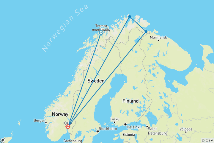 Carte du circuit Norvège Fjords et aurores boréales (à partir de novembre 2025, 7 jours)