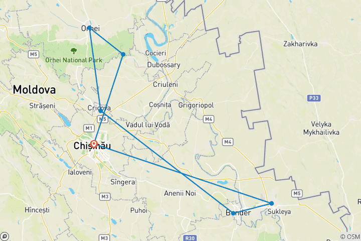 Carte du circuit Le meilleur de la Moldavie : découverte de la Transnistrie et dégustation de vins de Moldavie, notamment de vins de cave - 3 jours