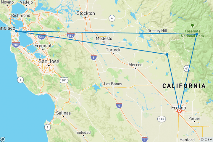 Carte du circuit Aventure dans le Yosemite