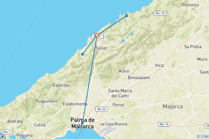 Mapa de La costa oeste de Mallorca con encanto