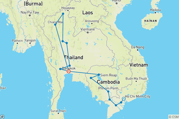 Map of Amazing Vietnam & Cambodia & Thailand ends Bangkok (4 Star Hotels)