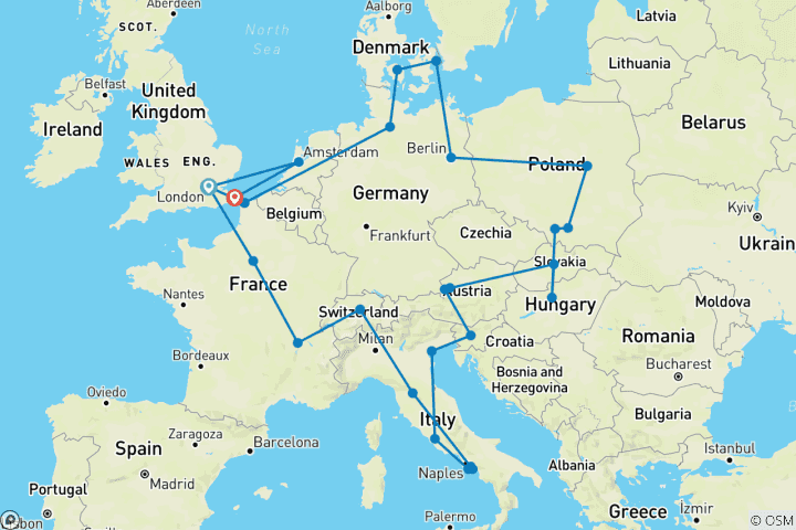 Map of European Vistas (Start London)
