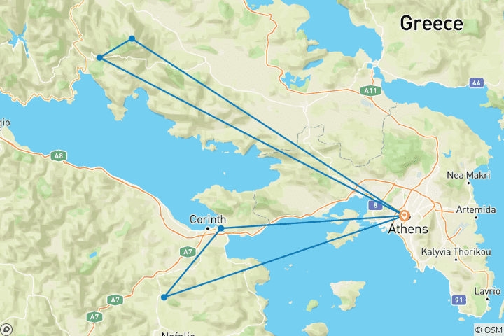 Map of Discovery of Athens, Argolis & Delphi - 5 Days