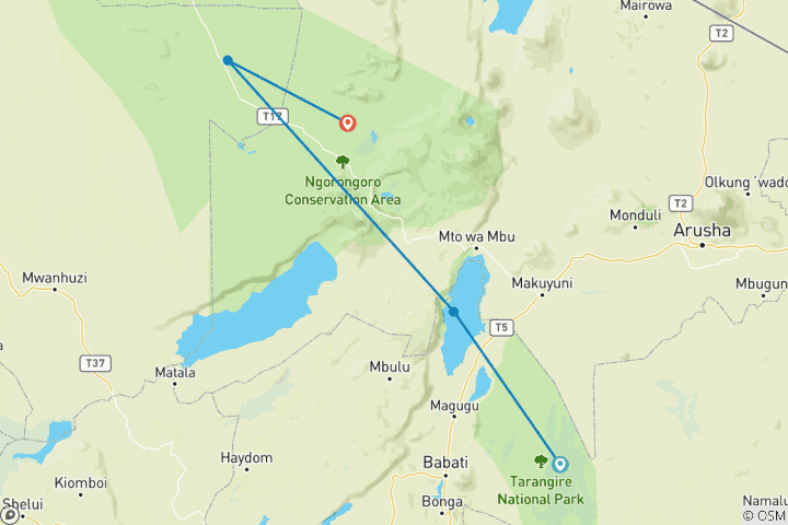 Map of 7-Day Taste of Tanzania Budget Safaris | Tanzania Safari Tours