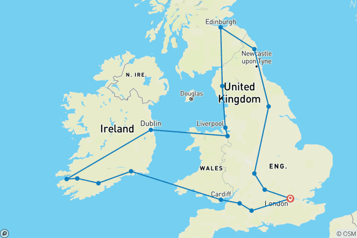 Karte von Wunder Großbritanniens und Irlands - 15 Tage