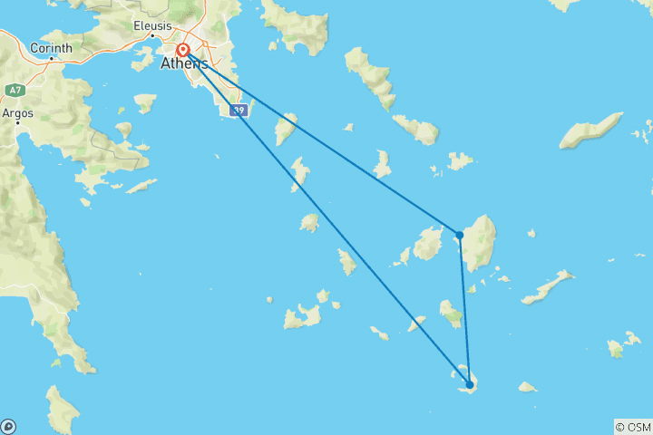 Carte du circuit Découverte d'Athènes, Naxos et Santorin - 8 jours