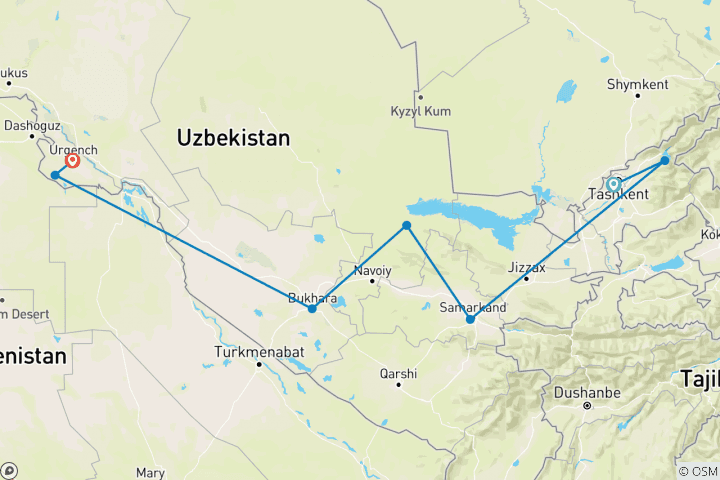 Carte du circuit Découvrir les points forts de l'Ouzbékistan (12 jours)