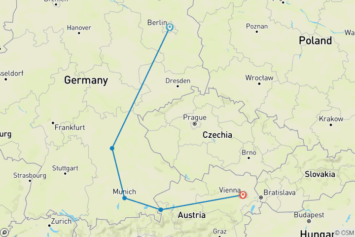 Carte du circuit Noël en Europe centrale, de Berlin à Vienne